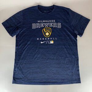 Milwaukee Brewers MLB Navy Blue Nike Dri Fit Athletic Crewneck Shirt Mens XL
